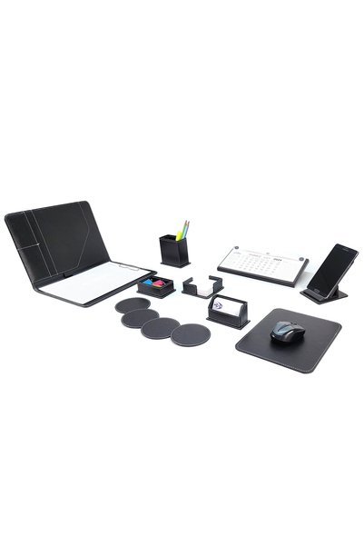 prozenis Pr3709 Office Tabletop Pen Holder Note Holder with Calendar Organizer Set 9 Pieces Black