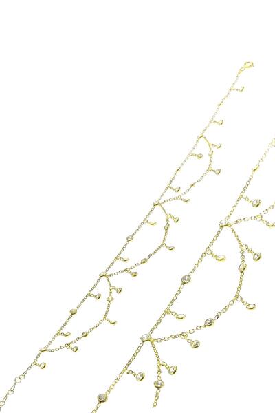 Söğütlü Silver Gümüş altın yaldızlı zirkon taşlı prenses model halhal SGTL125...