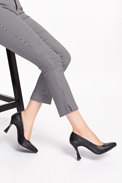 moon glow Дамски черни обувки на висок ток със заострен връх и стъклен ток