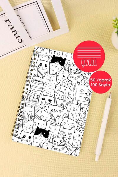 Anime Marketi دفتر مدرسي على شكل حلزوني مقاس A5 بتصميم قطة 50 ورقة و100 صفحة ...