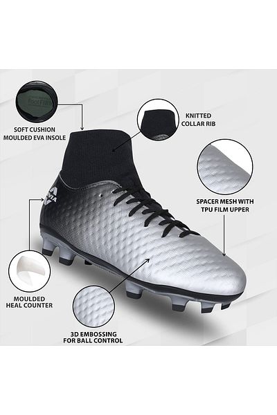 Nivia Oslar 2.0 Football Shoes (Silver/Black, 11 UK/ 12 US / 44 EU) | Brethble Mesh Upper