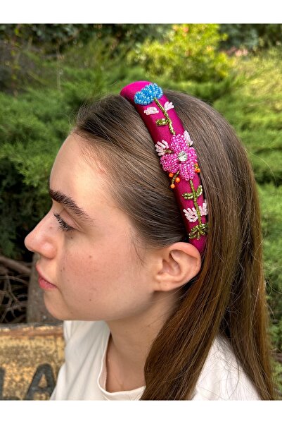 ByMerve تصميم Bym522 - فستان سهرة مطرز باللون الوردي الساتان، مصنوع يدويًا وتاج شعر