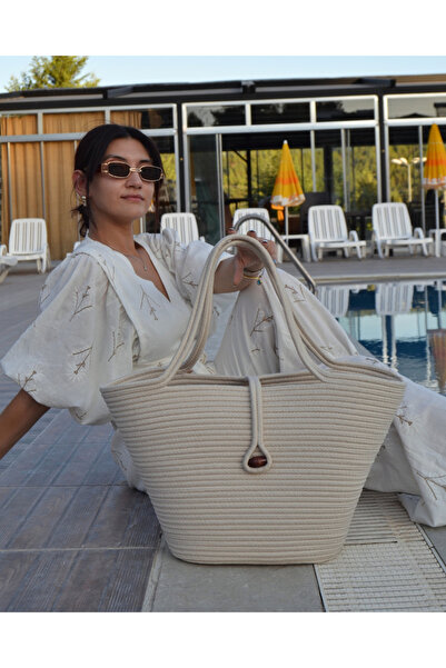 HomeTurko Women's Beach Bag - Jute Buttoned, Natural Handmade, Daily Casual Stylish Bag