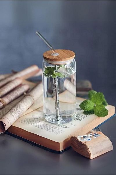 FORSEİ LUCA Cocktail Soft Drink Cup with Bamboo Lid and Straw - Cold and Hot Cup