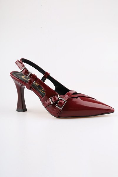 moon glow Burgundy patent leather belt detail ankle strap women's heeled shoes classic heels 9 cm new season