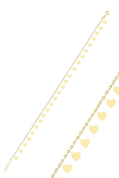 Söğütlü Silver Gümüş altın yaldızlı kalp pullu halhal SGTL10541GOLD