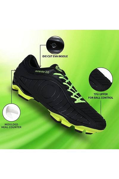 Nivia Dominator 2.0 Football Shoes (Black, 9 UK/ 10 US / 43EU) | PVC Synthetic Leather Upper