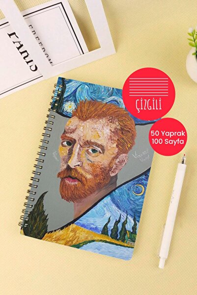 Anime Marketi دفتر مدرسي فان جوخ مقاس A5 حلزوني 50 ورقة 100 صفحة - مسطر