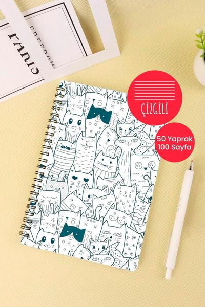 Anime Marketi دفتر مدرسي على شكل حلزوني مقاس A5 بتصميم قطة 50 ورقة و100 صفحة ...