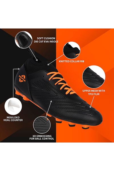 Nivia Crane 2.0 Football Shoes (Black, 8 UK/ 9 US / 42 EU) | Thermoplastic Polyurethane