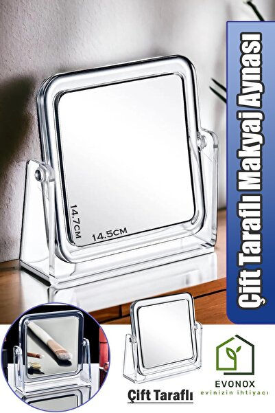 Evonox Çift Taraflı Masa Üstü Kare Makyaj Aynası, Akrilik Mini Makyaj Aynası Şık Ve Pratik Makyaj Deneyimi