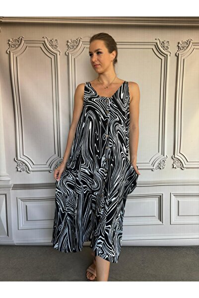 AGORATEKSTİL Γυναικείο φόρεμα Viscose - Ρυθμιζόμενο λουράκι και τσέπη σέλας