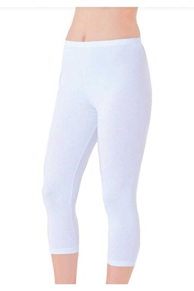 Tutku Elit Women's White 3" Modal Elastane Lycra Combed Cotton Capri Leggings 2102