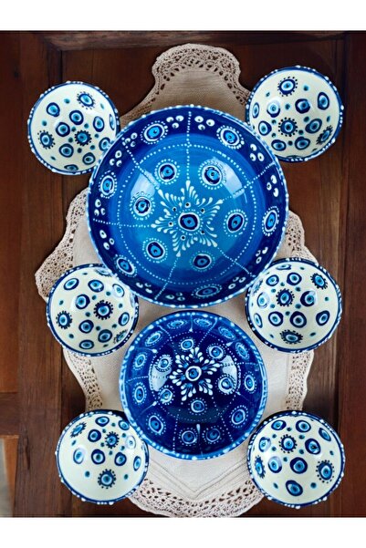 qtahya homes queen of kütahya Nazar Boncuğu Dekoratif Kase Seti Hediyelik Geleneksel 8 parça