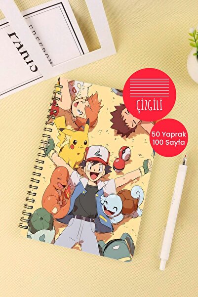 Anime Marketi دفتر ملاحظات مدرسي حلزوني حلزوني مقاس A5 بطابع بوكيمون 50 ورقة 100 صفحة - مخطط