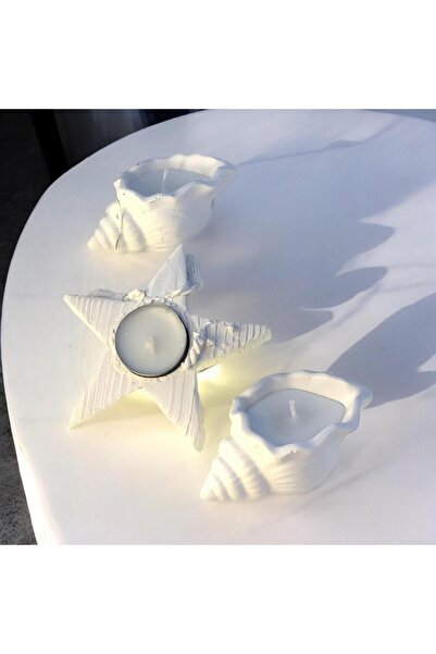 M&C Concept Dekoratif Beton Deniz Kabuğu Soya Mum  Yıldız Desen Tealight Set