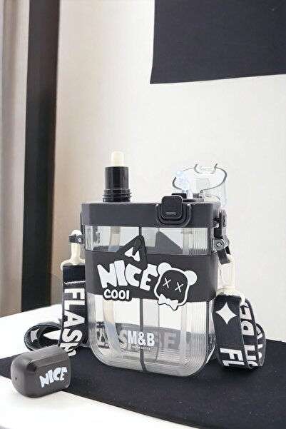 M&B WATER BOTTLE Çift Bölmeli Nice Cool Matara, Çift Kapaklı, Pipetli Çocuk S...