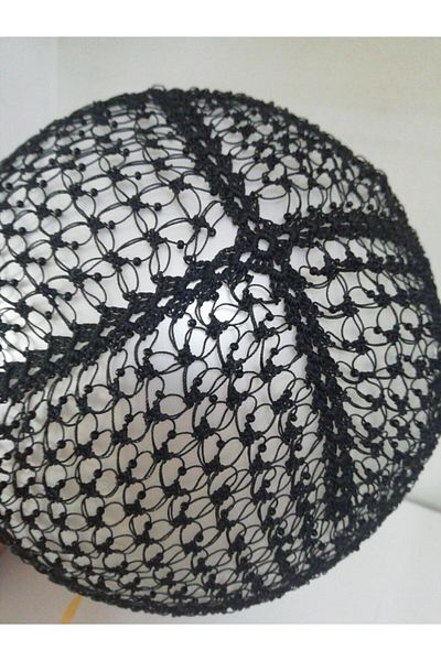 İLHANLAR Hand Knitted Mesh Black Beaded Hair Cap0186