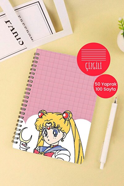 Anime Marketi دفتر مدرسي Moon Warrior مقاس A5 حلزوني 50 ورقة 100 صفحة - مسطر