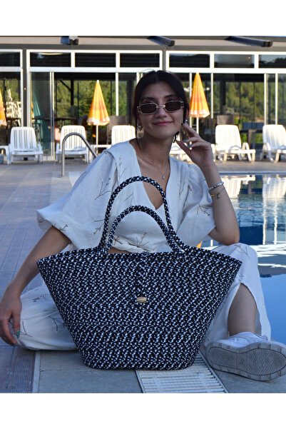 HomeTurko Colorful Jute Buttoned Women's Beach Bag - Casual and Natural Handm...