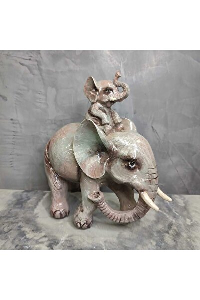 Gardenya Yavrulu Fil Polyester Dekoratif Obje