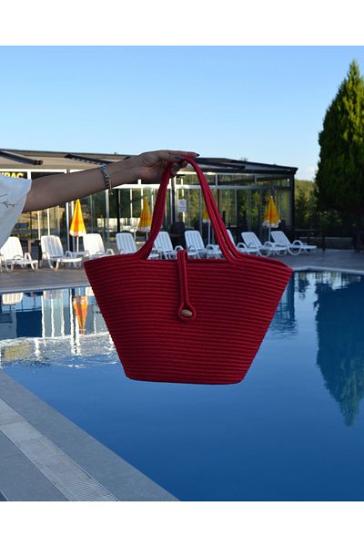 HomeTurko Women's Beach Bag - Jute Buttoned, Natural Handmade, Daily Casual Stylish Bag