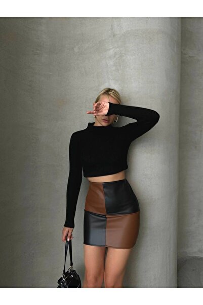 RockMore Checkered Leather Skirt