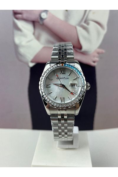 Quantum Women's Wristwatch - Steel Baguette, Stone Detail, 5 Atm Waterproof