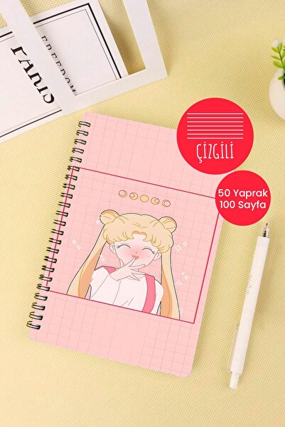 Anime Marketi دفتر مدرسي Moon Warrior مقاس A5 حلزوني 50 ورقة 100 صفحة - مسطر