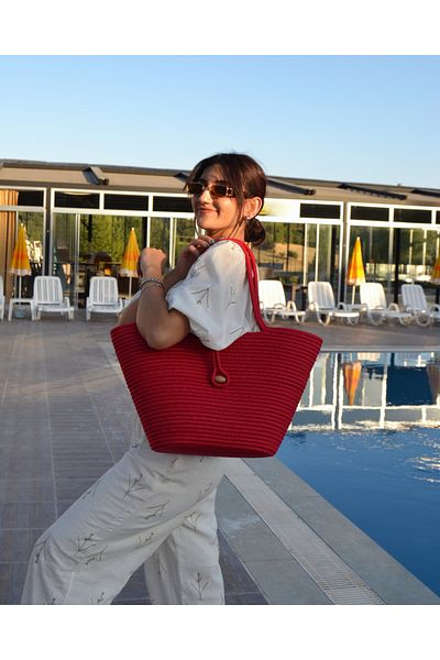 HomeTurko Women's Beach Bag - Jute Buttoned, Natural Handmade, Daily Casual Stylish Bag