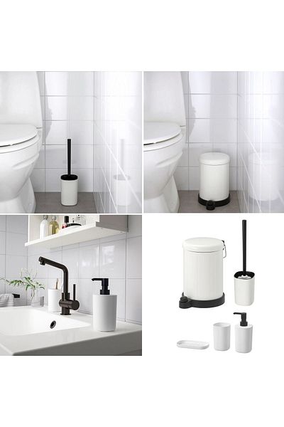 IKEA Σετ μπάνιου 5 τεμαχίων Κάδος απορριμμάτων Βάση οδοντόβουρτσας Σαπουνιού Βούρτσα τουαλέτας Λευκό γαλβανισμένο ατσάλι και πλαστικό