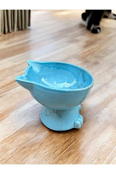 ALFO High Ceramic Food Bowl - with Paw and Ear Figure