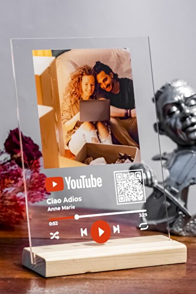 VİP TEDARİK Kişiye Özel Youtube Qr Kodlu Şeffaf Plak - Sevgiliye Hediye Arkad...