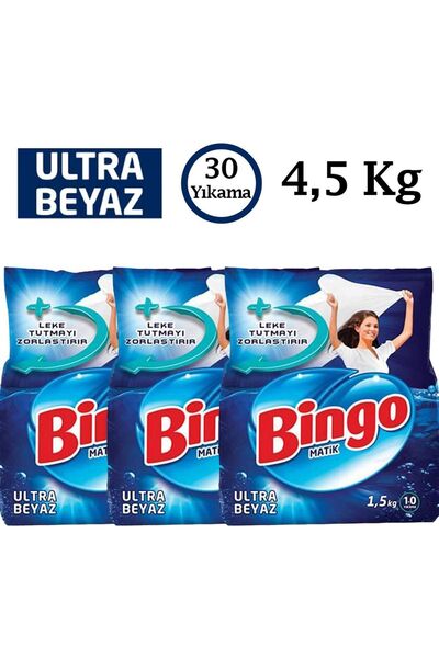 Bingo Ultra Beyaz Toz Çamaşır Deterjanı 1,5 kg 3 Adet (4,5 Kg) 30 Yıkama