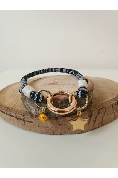 Loyal Friend Store Zilli Kedi Köpek Boyun Tasması Bohem Kedi Kolyesi Siyah (22cm)