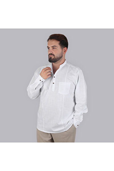 İkranur Πουκάμισο με μακρυμάνικο κορδόνι από 100% βαμβάκι, ανθεκτικό στον ιδρώτα - Λευκό