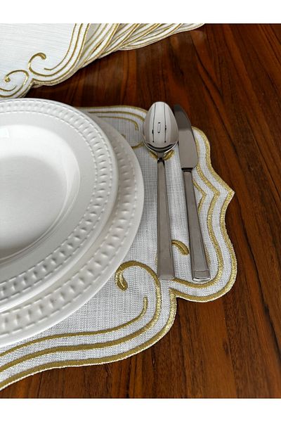 NURHAN HOME COLLECTION 6 Τεμάχια Σγουρό Μοντέλο Χρυσό Κεντημένο American Service Supla