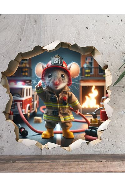 Sim Tasarım Firefighter Cute Mouse Corridor Glass Home Decoration Sticker