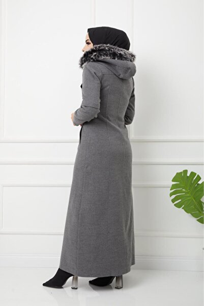 KMKkombin Γυναικείο παλτό χειμωνιάτικο μακρύ ολόσωμο φερμουάρ με κουκούλα γούνινο παλτό