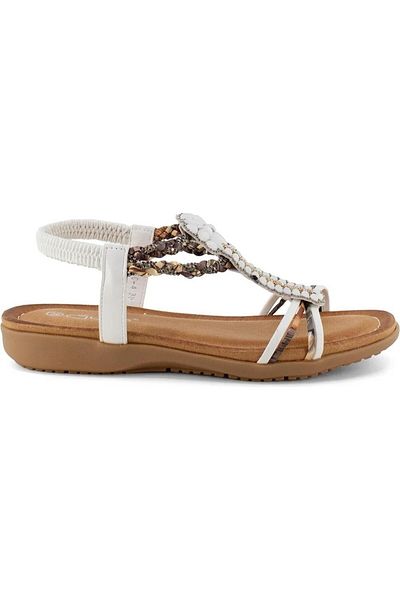 Guja 24Y150-38 Orthopedic Comfort White Women's Sandals - Stoned Colorful Snake Pattern, Stylish Casual Summer Shoes