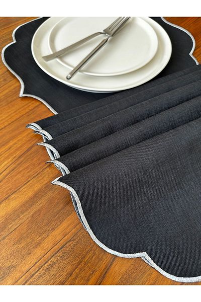 NURHAN HOME COLLECTION 6 bucăți farfurie americană de servire brodate cu argint