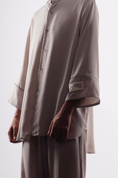 LoFiBuy Unisex Tek Yırtmaç Krem Oversize Rahat Kalıp Alt Üst Takım