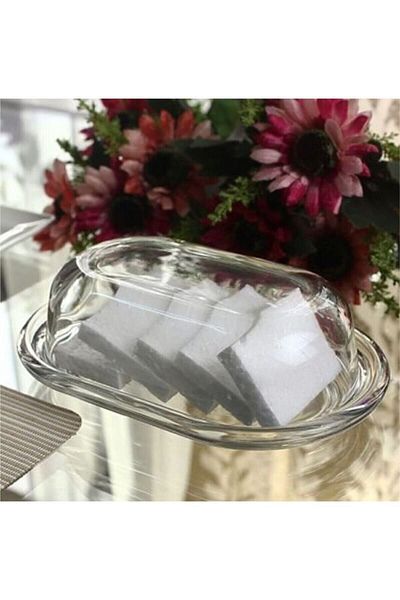 Paşabahçe 2-Piece Glass Basic Butter Holder Cheese Butter Breakfast Storage & Presentation Container with Lid