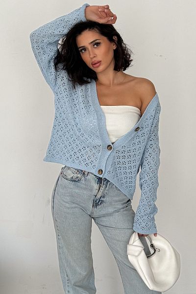 FEMELLE Cardigan de tricotaj ajurat albastru - Femei, Marime Standard, Nasturi