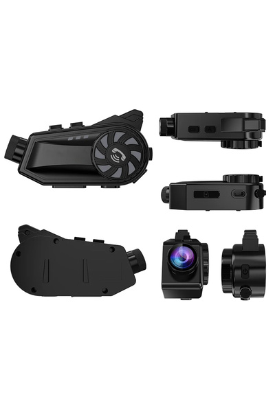 TECHNOMEN Kameralı Intercom Motosiklet Bluetooth Kask Kulaklık Ses Kontrolü 1080p Video Kayıt 3000mAh/32GB