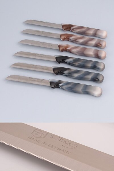 Solingen Meyve Bıçağı Tırtıklı 6 Adet Alman Bıçağı Kahve - Siyah Mermer