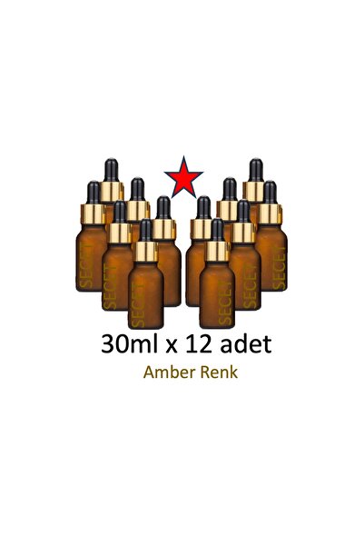 LAB Damlalık, ( 12 Ad/pk ) 30ml Damlalıklı Cam Amber Renk Şişe, Metal Gold Sı...