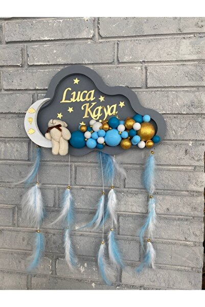 NeşeliAtölyem 40 Cm Bulut Model Ayıcıklı Kişiye Özel Bubble Bebek Kapı Süsü