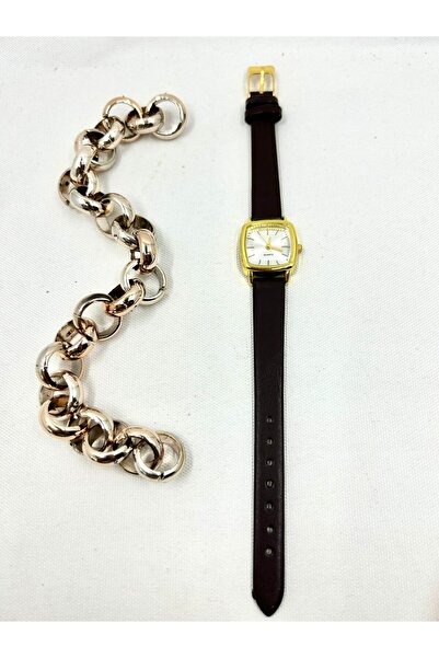 ESRADA QUARTZ Retro Minimal Vintage Deri Kordon Kadın Kol Saati Siyah-Gold