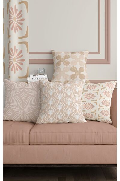 ALAMODECOR Husă pentru pernă cu model floral decorativ, cu două fețe, Djital cu imprimeu din 4 piese